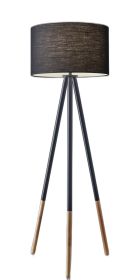 60" Black Tripod Floor Lamp With Black Fabric Drum Shade