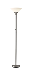 73" Silver Torchiere Floor Lamp With White Acrylic Cone Shade