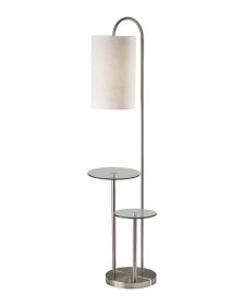 66" Silver Tray Table Floor Lamp With White Fabric Drum Shade