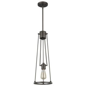Jade 1-Light Oil-Rubbed Bronze Pendant With Vertical Structural Frames