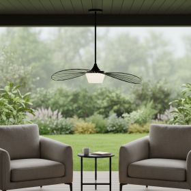 34" Black Aluminum Geometric Wavy LED Dimmable Outdoor Hanging Light