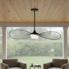 44" Black Aluminum Geometric Wavy LED Dimmable Outdoor Hanging Light