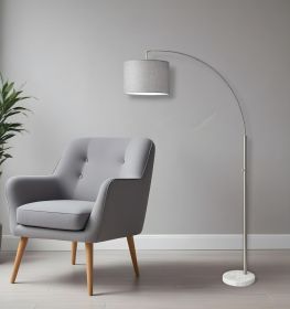 74" Silver Metal Arched Floor Lamp With Gray Linen Drum Shade