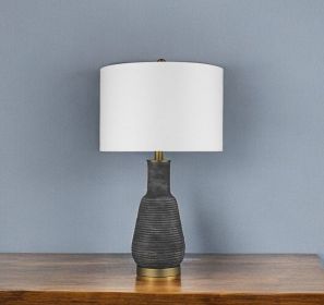 26" Black and Gold Metal Column Table Lamp With White Drum Shade