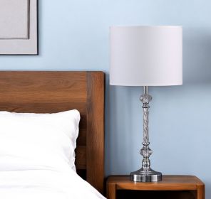 19" Silver Table Lamp With White Drum Shade