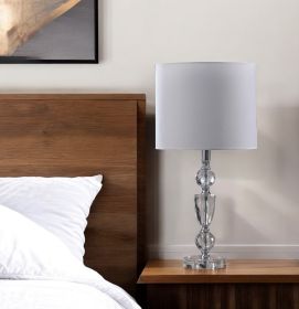 24" Clear Cut Faux Crystal Glam Table Lamp With White Classic Drum Shade