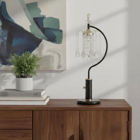 27" Black and Gold Metal Faux Crystal Chandelier Table Lamp