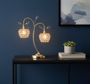 17" Gold Two Light Bedside Table Lamp With Clear Novelty Shade