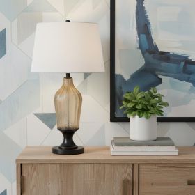 31" Bronze Glass Table Lamp With White Empire Shade