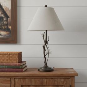 32" Rust Metal Table Lamp With Gray Empire Shade