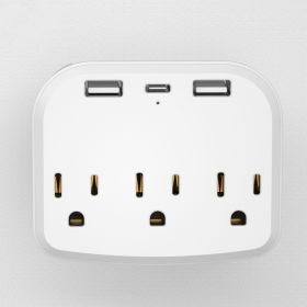 1pc Mini Outlet Extender ; USB Wall Charger; 3-Outlet Surge Protector Power Strip With 2 USB Ports And 1 Type-c; Multi Plug Outlet With Spaced Outlets