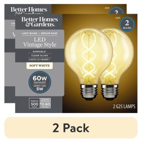 (2 pack)LED Bulb, 5-Watt (60W Equivalent) G25 Vintage Style, E26 Base, Dimmable, Soft White, 2-Pack