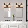 20 Inch 2-Light Vintage Bathroom Wall Sconce – Elegant Black Metal and Glass Lampshade Vanity Light Fixture for Bathroom, Hallway
