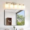 Brushed Nickel Bathroom Light Fixtures, 5-Light Modern Vanity Light Over Mirror, Wall Sconces with Milky White Frosted Glass Shades
