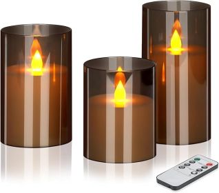 Flameless Candles 4" 5" 6" Set of 3 Acrylic Glass Pillars 3" Diameter Battery Operated Flickering Candles Include 10-Key Remote with Timer Function 40
