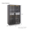60.6'' Tall Display Cabinet with Tempered Glass Door, LED Lighting, Two Drawers, Modern Style Storage Cabinet for Living Room, Office & Study, Grey