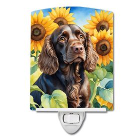 NEW Boykin Spaniel in Sunflowers Ceramic Night Light Compact, UL-Certified, Ideal for Bedroom, Bathroom, Nursery, Hallway, Kitchen, 6x4x3, Multic