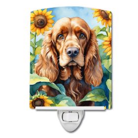 NEW Cocker Spaniel in Sunflowers Ceramic Night Light Compact, UL-Certified, Ideal for Bedroom, Bathroom, Nursery, Hallway, Kitchen, 6x4x3, Multic