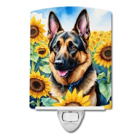 NEW German Shepherd in Sunflowers Ceramic Night Light Compact, UL-Certified, Ideal for Bedroom, Bathroom, Nursery, Hallway, Kitchen, 6x4x3, Multi