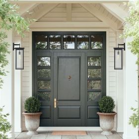 20"(H) Set of 2 Modern Outdoor Wall Lanterns with Black Metal Frame and Clear Glass, Weatherproof Wall Sconces for Porch, Garage, or Entryway Lighting