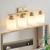 Gold Bathroom Light Fixtures, 4-Light Modern Vanity Light Over Mirror, Wall Sconces with Milky White Frosted Glass Shades