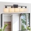 Black Bathroom Light Fixtures, 5-Light Modern Vanity Light Over Mirror, Wall Sconces with Milky White Frosted Glass Shades