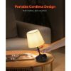 Cordless Table Lamp, 5200mAh Built-in Rechargeable Battery Small Desk Lamp, 3-Level Brightness, Fabric Shade, 2700-3000K Color Temperature