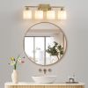 Gold Bathroom Light Fixtures, 4-Light Modern Vanity Light Over Mirror, Wall Sconces with Milky White Frosted Glass Shades