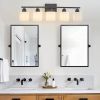 Black Bathroom Light Fixtures, 5-Light Modern Vanity Light Over Mirror, Wall Sconces with Milky White Frosted Glass Shades