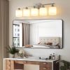 Brushed Nickel Bathroom Light Fixtures, 5-Light Modern Vanity Light Over Mirror, Wall Sconces with Milky White Frosted Glass Shades