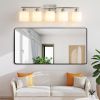 Brushed Nickel Bathroom Light Fixtures, 5-Light Modern Vanity Light Over Mirror, Wall Sconces with Milky White Frosted Glass Shades