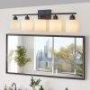 Black Bathroom Light Fixtures, 5-Light Modern Vanity Light Over Mirror, Wall Sconces with Milky White Frosted Glass Shades