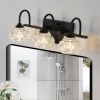 17" Retro 3-Light Bathroom Vanity Light Fixture - Black Finish with Crystal Glass Shades, Wall Mounted Lighting for Bathroom, Powder Room