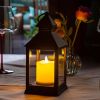Vintage Golden Brushed Black Lantern Decorative LED Flickering Flameless Candle with Timer