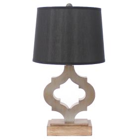 25" Distressed Brown Wood Novelty Bedside Lamp With Black Drum Shade