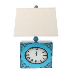22" Distressed Blue Metal Bedside Lamp With Beige Shade