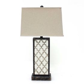 30" Distressed Bronze Metal Bedside Lamp With Beige Shade