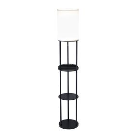67" Black Metal Column Floor Lamp With White Linen Shade