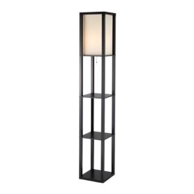 72" Black And White Solid Wood Column With White Cotton Shade