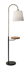 65" Black And Brass Tray Table Floor Lamp With Off White Linen Empire Shade