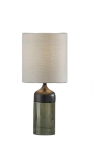 23" Black Wood And Smoked Glass Bedside Lamp With Gray Drum Shade