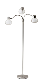 69" Silver Three Light Tree Floor Lamp With White Plastic Bowl Shade