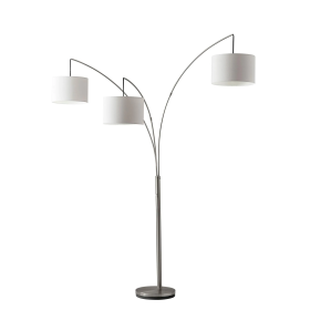 74" Silver Three Light Tree Floor Lamp With White Linen Drum Shade