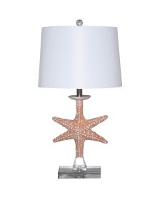 Set of Two Orange Coastal Starfish Table Lamps