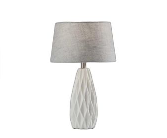 Set of Two 23" White Ceramic Bedside With Gray Drum Shade