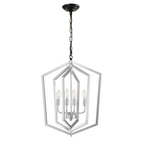4-Light Farmhouse Chandeliers, Matte Black And Sliver Matte Black Vintage Cage Light Fixture ,Adjustable Height Chandeliers For Dining Room, Bedr (Color: Silver)