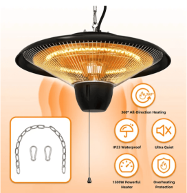 1500W Outdoor Hanging Patio Heater Ultra-Quiet Electric Heating Lamp (Color: Black)