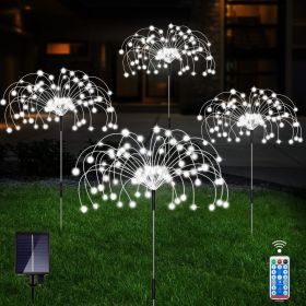 Outdoor Solar Garden Lights;  4 Pack 120 LED Copper Wire Waterproof Solar Garden Fireworks Lamp with Remote;  8 Modes Decorative Sparkles Stake L (Color: Cool White)